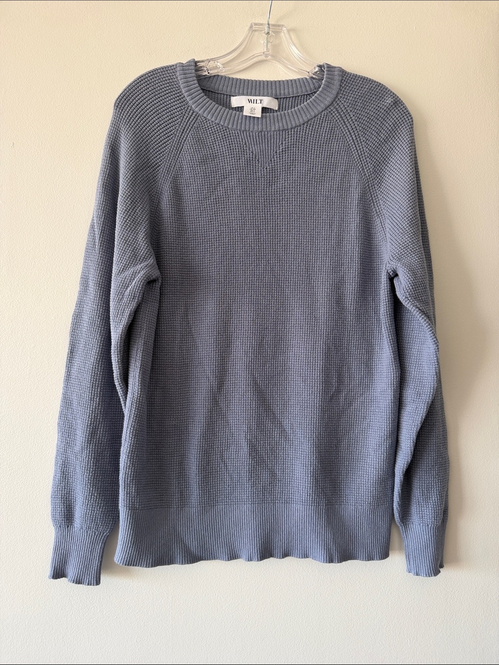 WILT Blue Cotton Cashmere Waffle Knit Crewneck Sweater Small Pullover